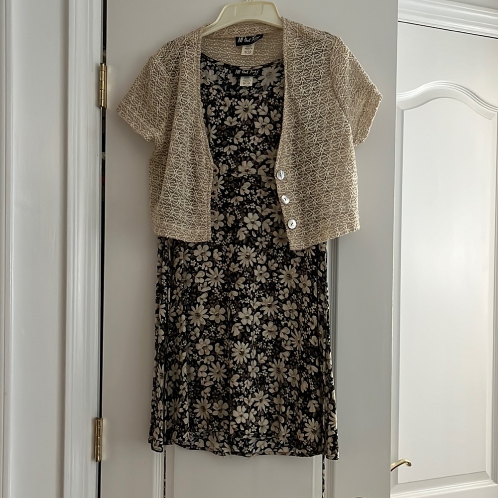 Flower dress with cardigan
